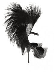 Women's Black Feather Ankle Strap Sandals