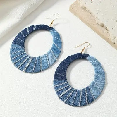 Denim Oval Wrapped Drop Earrings