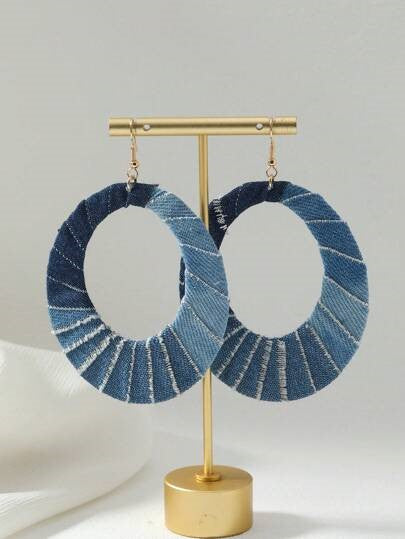 Denim Oval Wrapped Drop Earrings