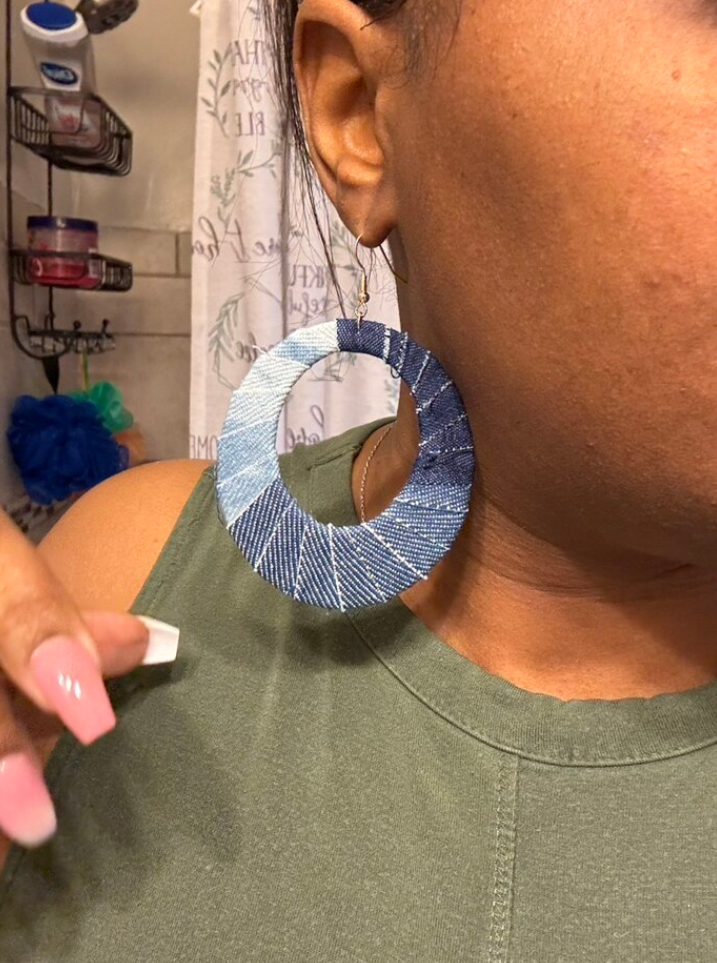 Denim Oval Wrapped Drop Earrings