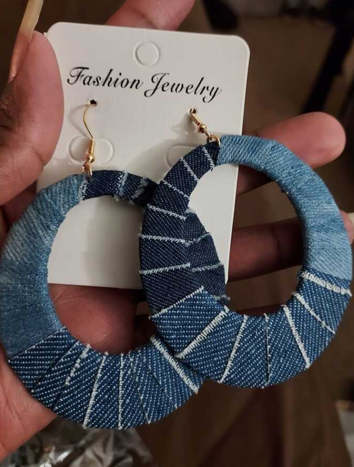 Denim Oval Wrapped Drop Earrings