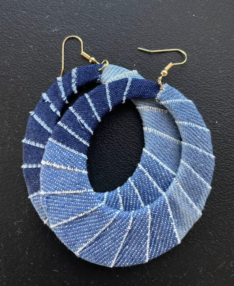 Denim Oval Wrapped Drop Earrings