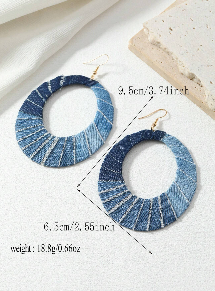 Denim Oval Wrapped Drop Earrings