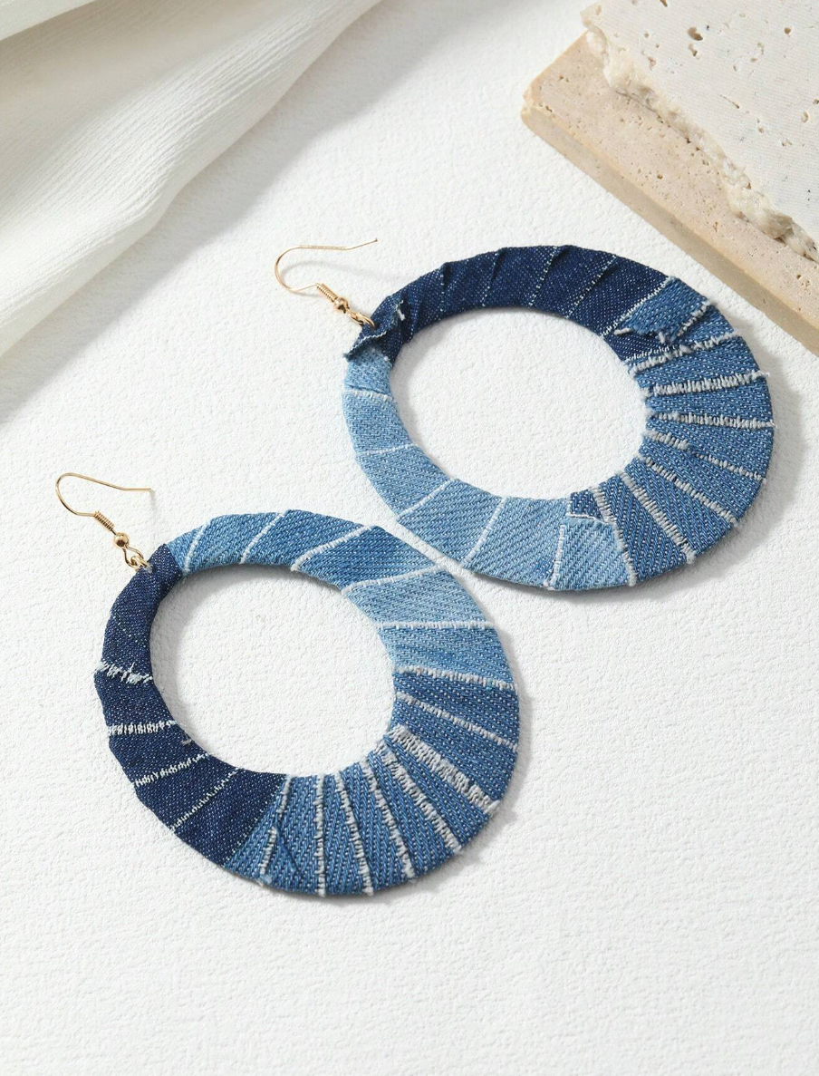 Denim Oval Wrapped Drop Earrings