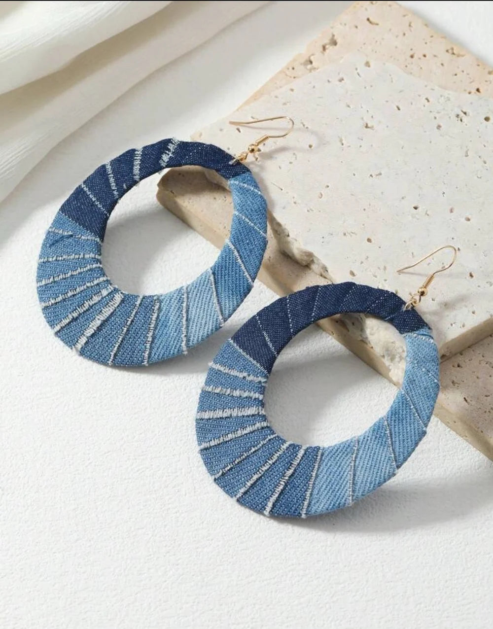 Denim Oval Wrapped Drop Earrings