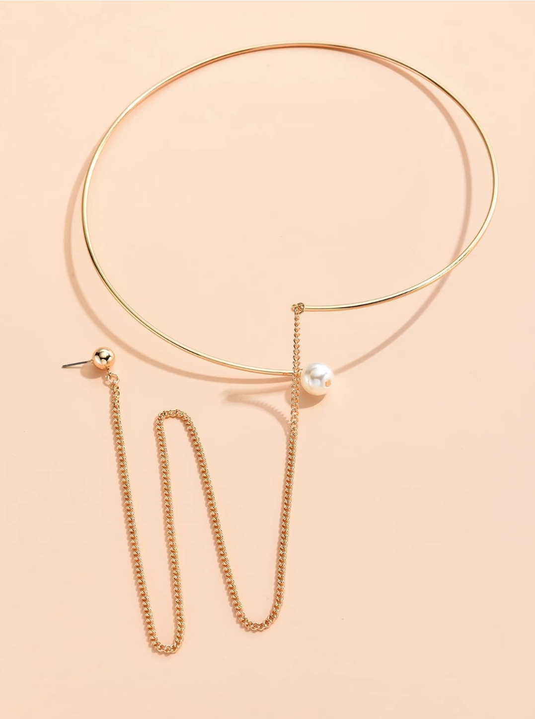 Faux Pearl Goldtone Connected Choker Earring