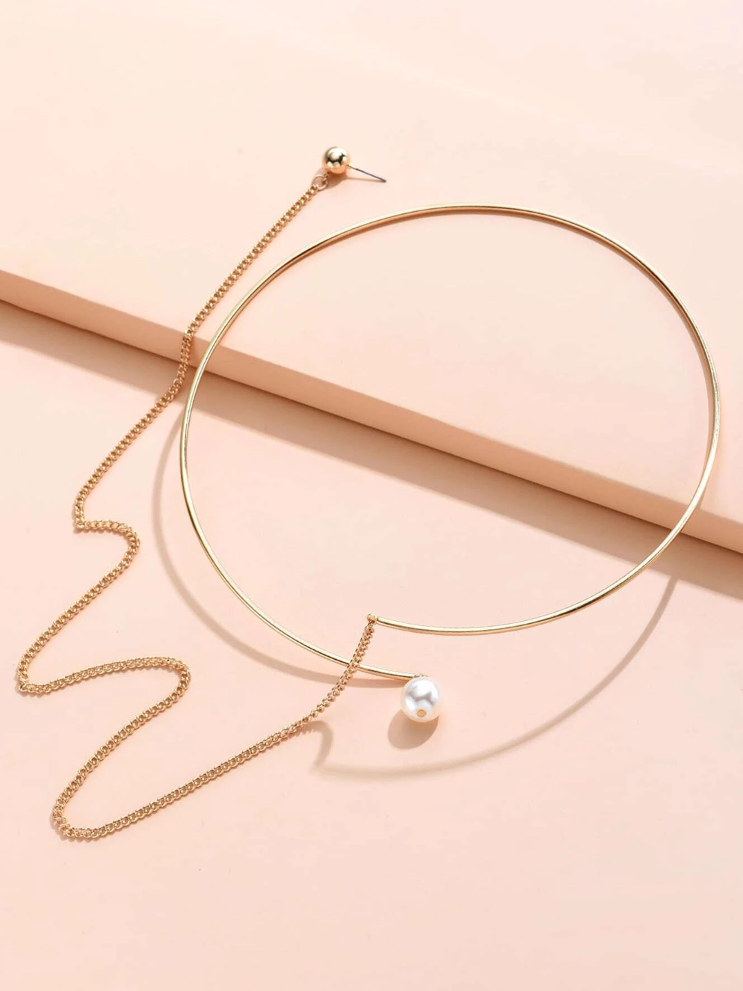 Faux Pearl Goldtone Connected Choker Earring