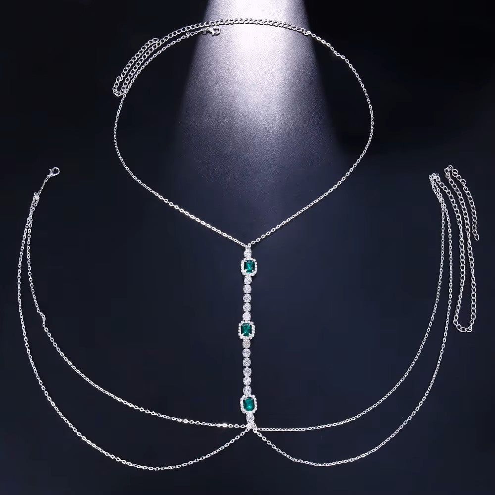Square Emerald Crystal Chest Harness Necklace