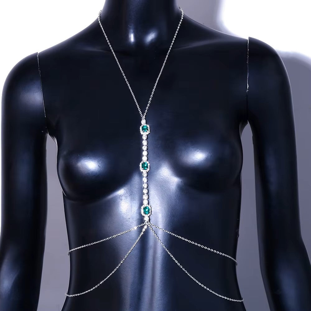 Square Emerald Crystal Chest Harness Necklace