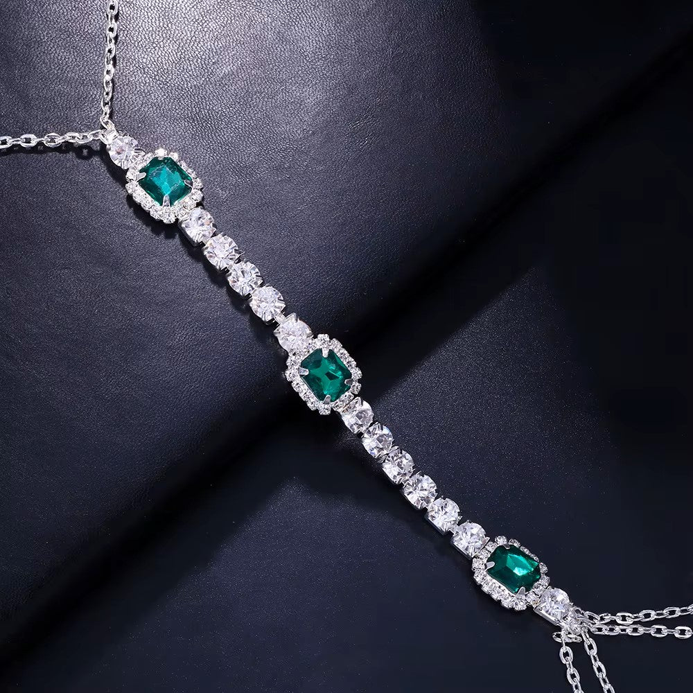 Square Emerald Crystal Chest Harness Necklace