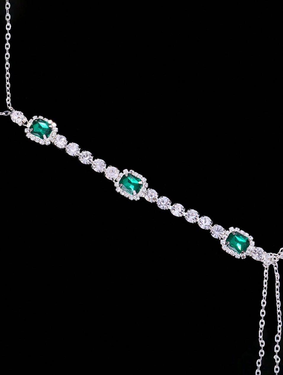 Square Emerald Crystal Chest Harness Necklace