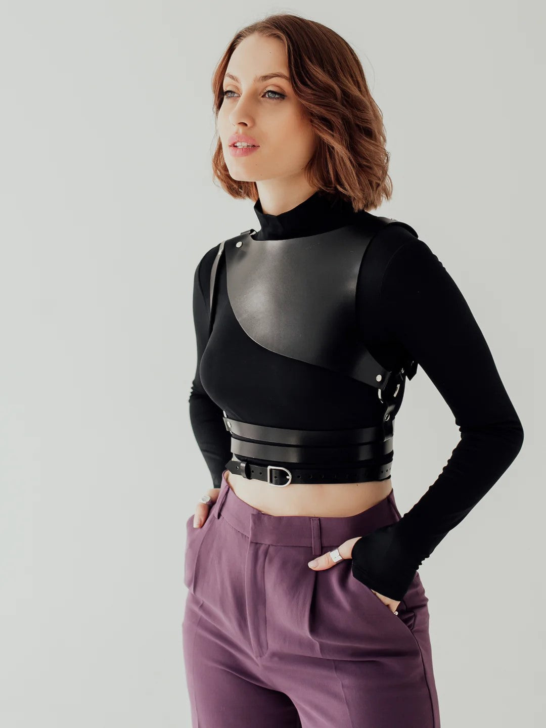 Women's Asymmetrical PU Leather Breastplate Harness