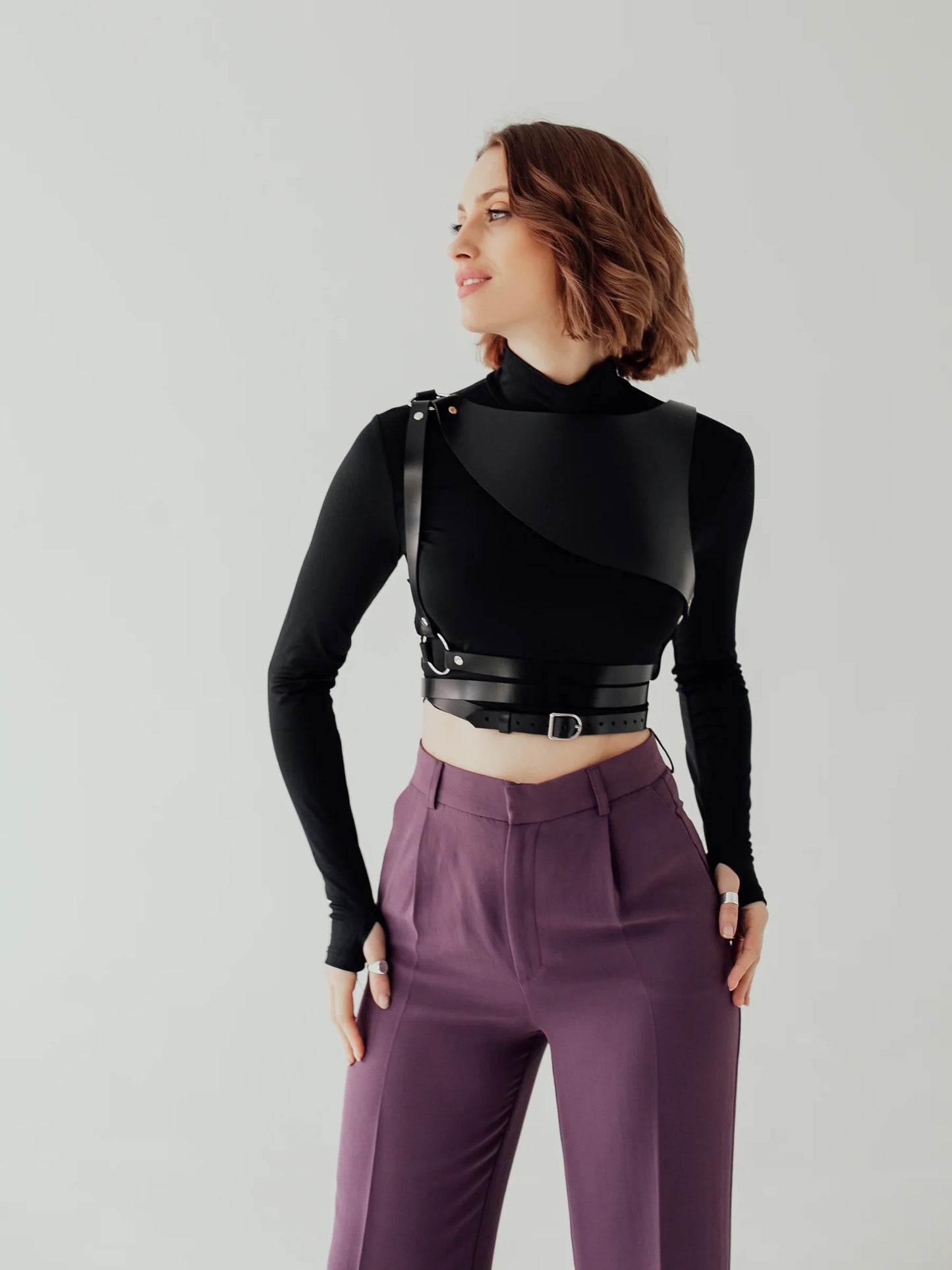 Women's Asymmetrical PU Leather Breastplate Harness