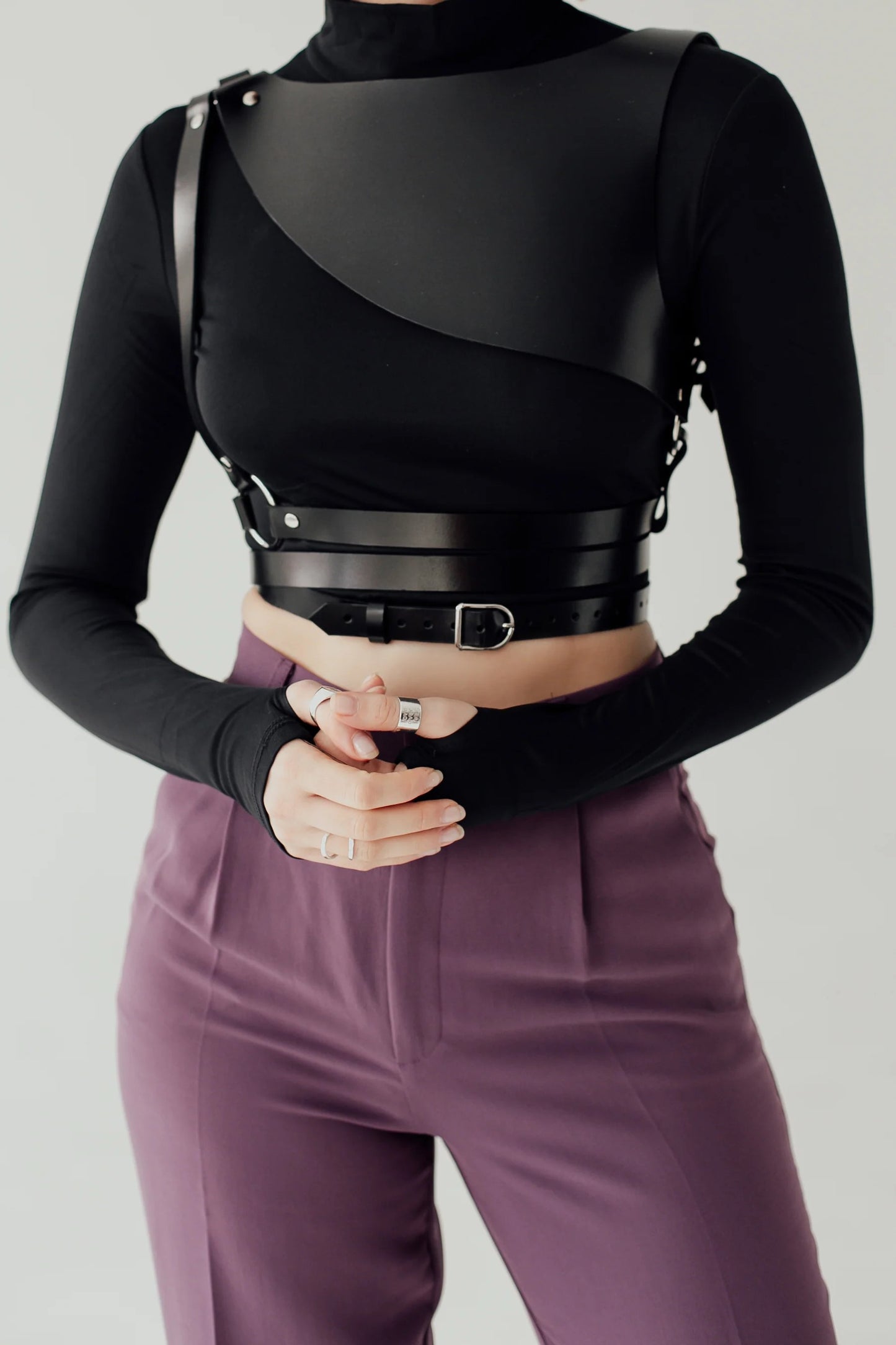 Women's Asymmetrical PU Leather Breastplate Harness