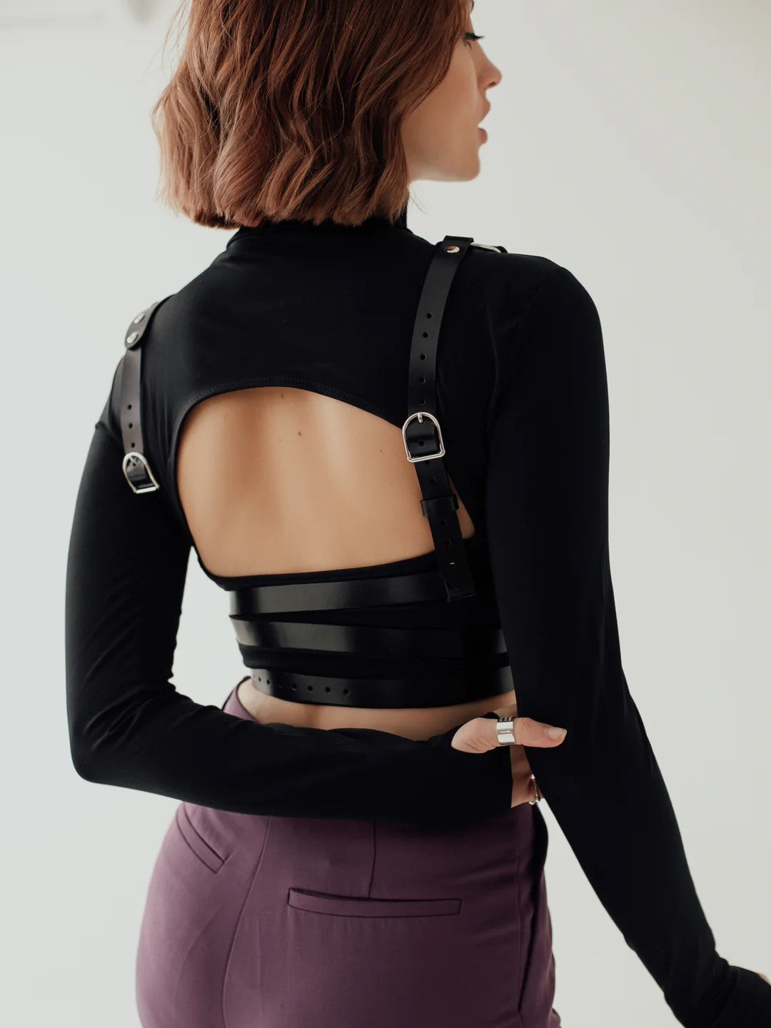 Women's Asymmetrical PU Leather Breastplate Harness