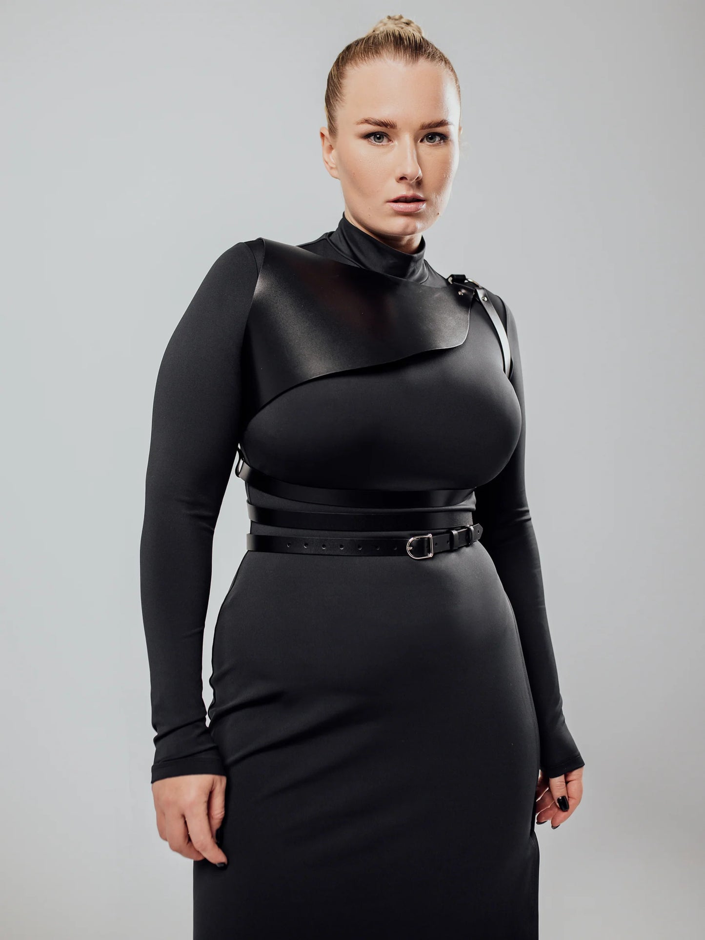 Women's Asymmetrical PU Leather Breastplate Harness