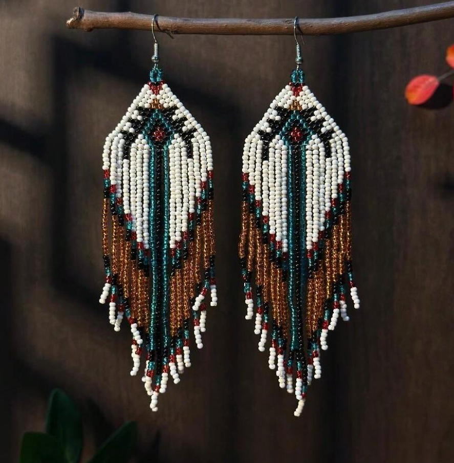 Southwestern Seed Bead Tribal Dangle Earrings