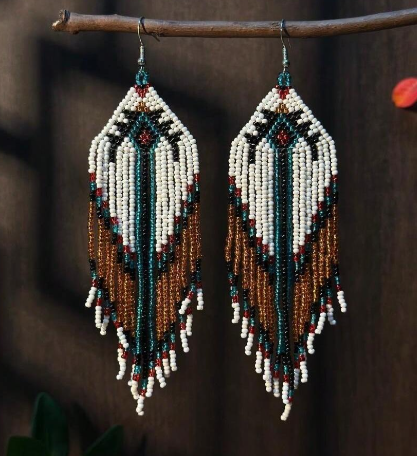 Southwestern Seed Bead Tribal Dangle Earrings