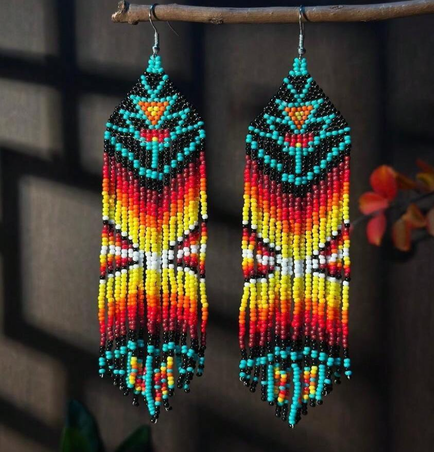 Southwestern Seed Bead Tribal Dangle Earrings