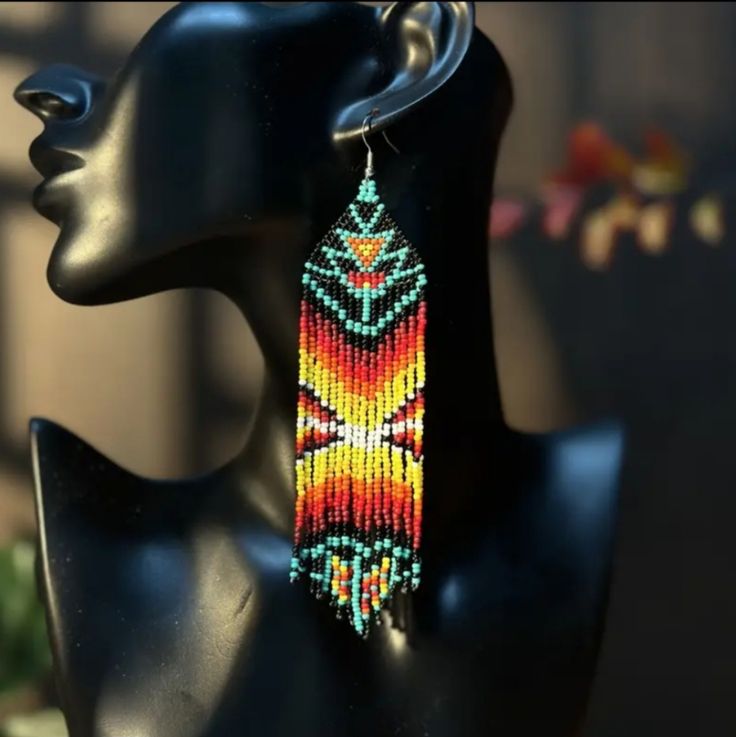 Southwestern Seed Bead Tribal Dangle Earrings