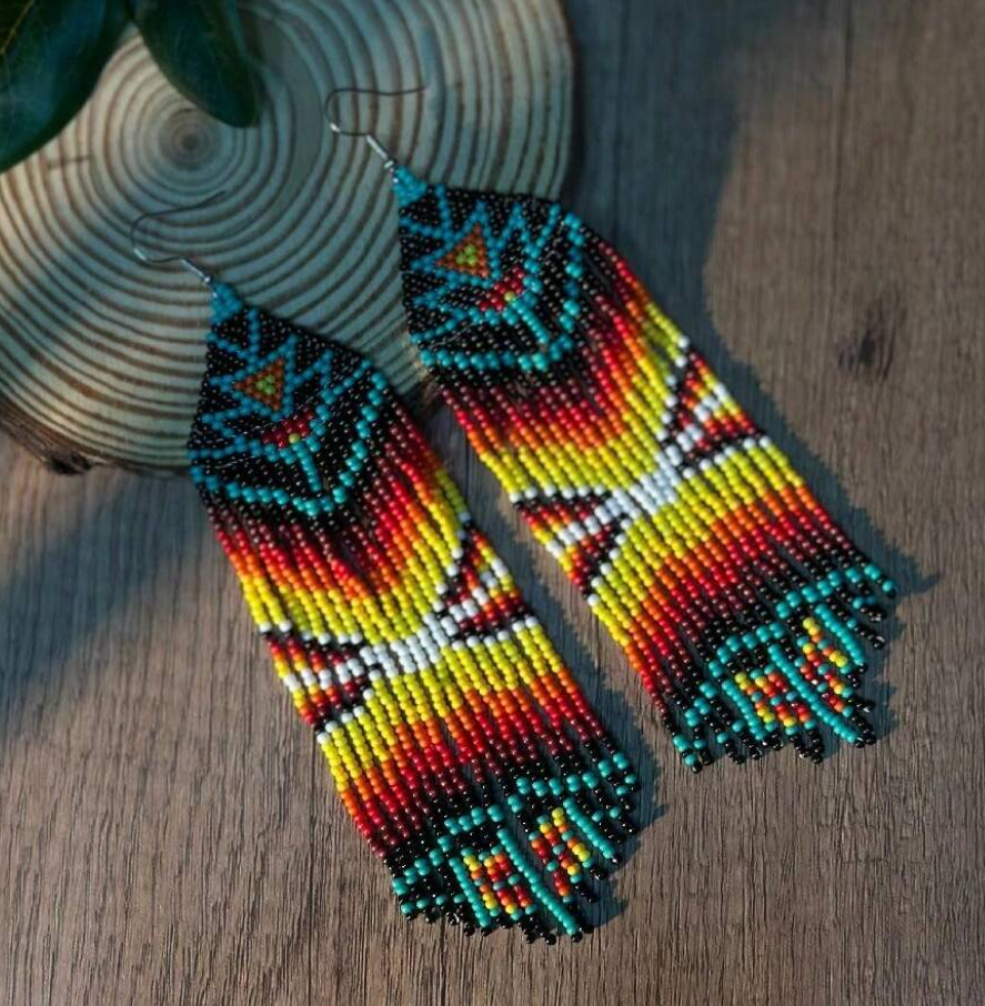Southwestern Seed Bead Tribal Dangle Earrings