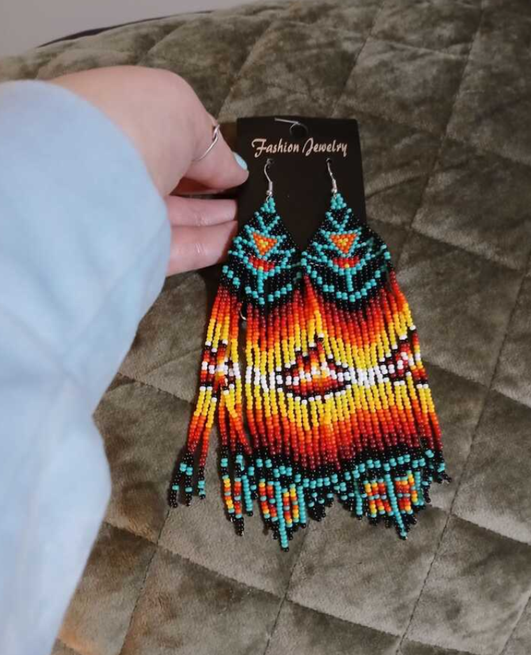 Southwestern Seed Bead Tribal Dangle Earrings