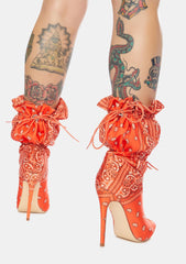 Women's Paisley Print Ruched Stiletto Boots