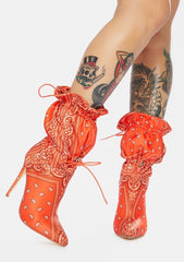 Women's Paisley Print Ruched Stiletto Boots