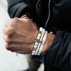 Men's Beaded Bracelet Set White
