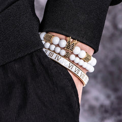 Men's Beaded Bracelet Set White