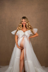 Empire Waist Sweetheart Maternity Photoshoot Tiered Gown XS-XXL