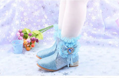 Disney Girls Frozen Princess Velvet Ankle Boots SZ 27-37