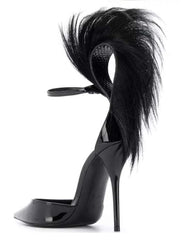 Women's Black Feather Ankle Strap Sandals