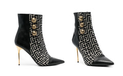 Women's Greek Key Button Leather Ankle Boots