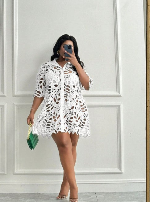 Women's Plus White Cutout Swim Coverup Shirt