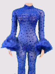 Full body rhinestone encrusted stage party jumpsuit