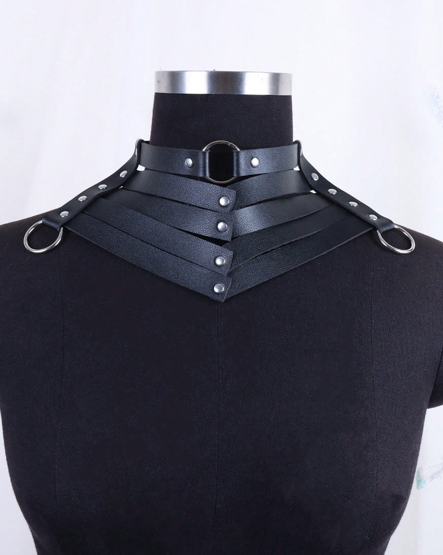 Women's Punk PU Leather RIVET O-RING Collar