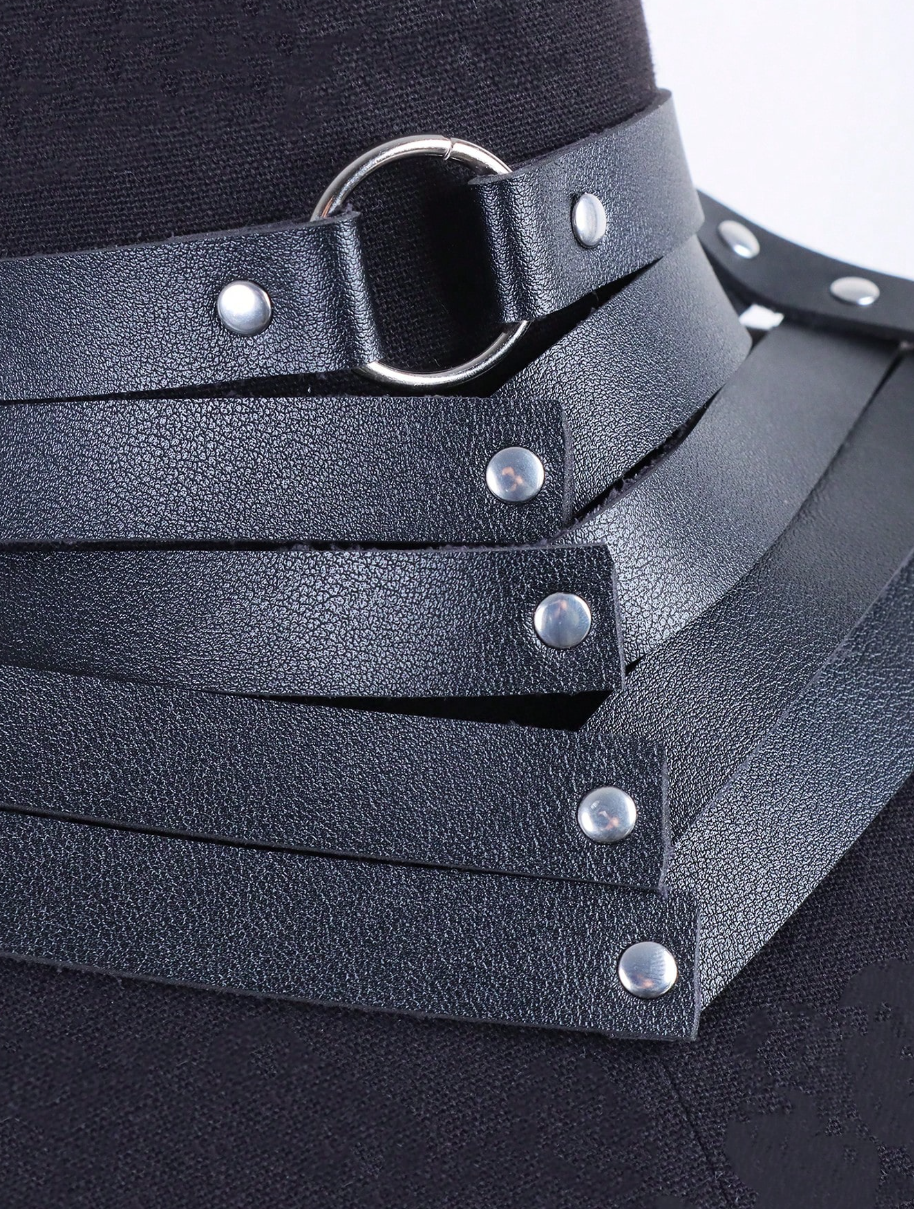 Women's Punk PU Leather RIVET O-RING Collar