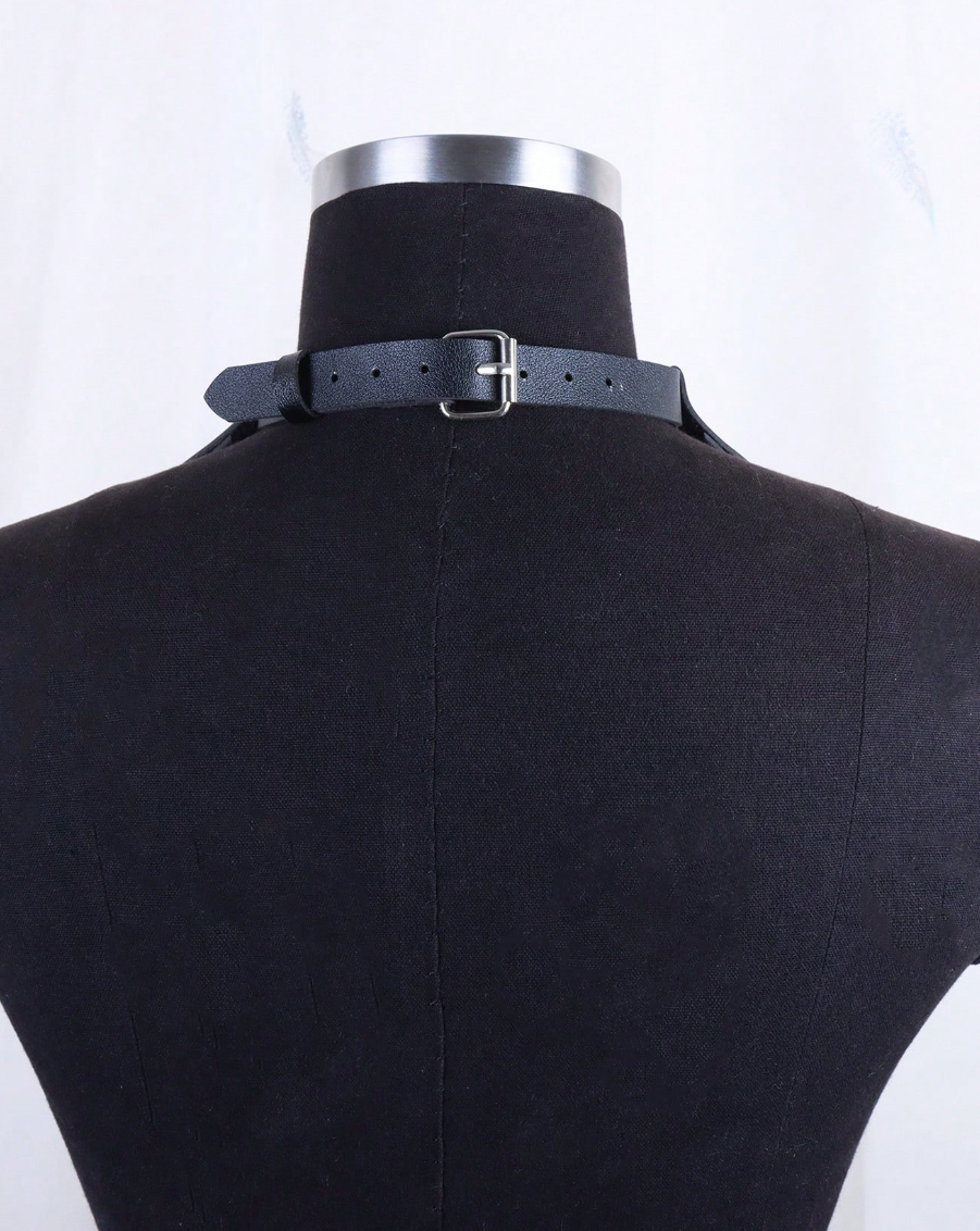Women's Punk PU Leather RIVET O-RING Collar