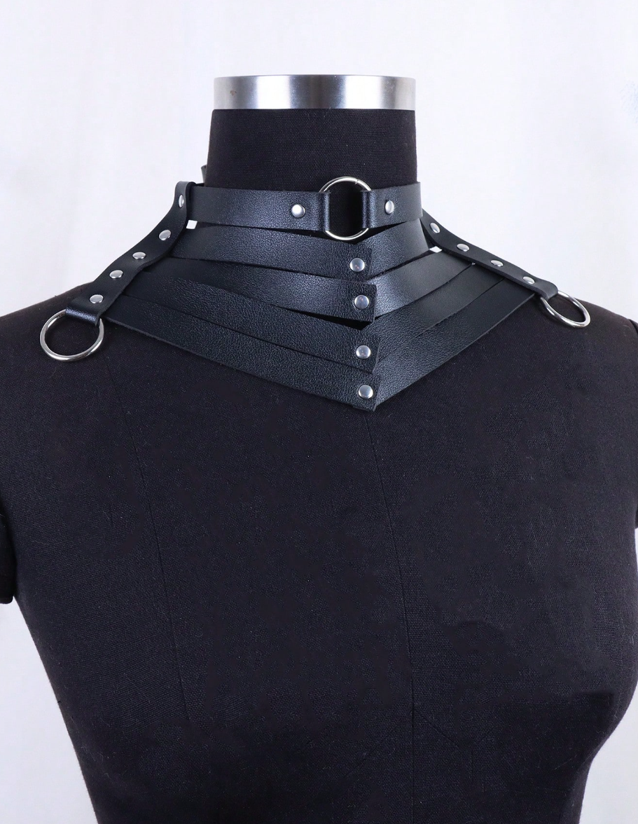 Women's Punk PU Leather RIVET O-RING Collar