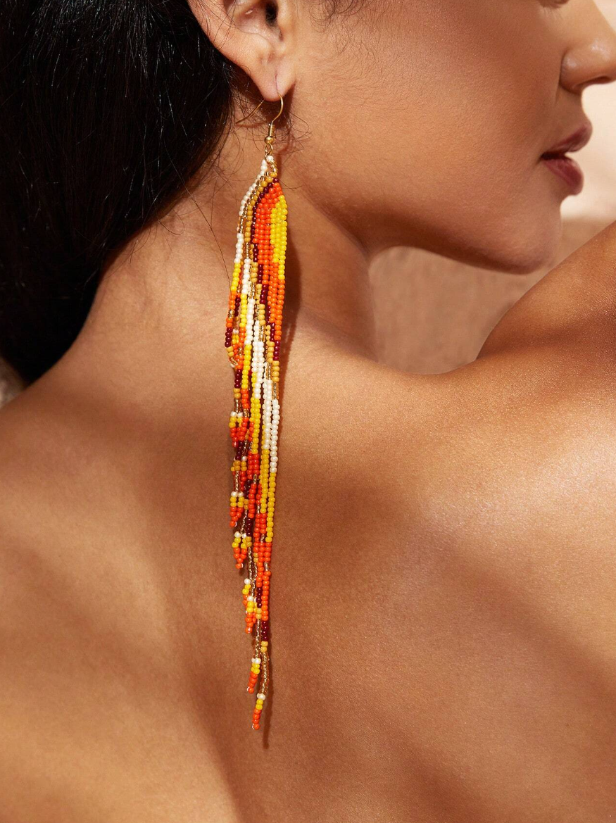 Women's Seed Bead Tassel Fashion Earrings Yellow