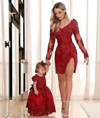 Mother And Daughter Lace Applique Tulle Dresses