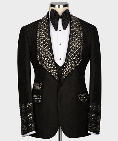 DARE - Men's Black Embellished 3PC Formal Dress Suit