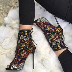 Women's Luxury Crystal Lace-up Booties