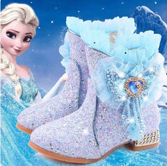 Disney Girls Frozen Princess Velvet Ankle Boots SZ 27-37