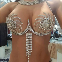 Rhinestone Tassel Swirl Cutout Bracket Bra/Harness Silver