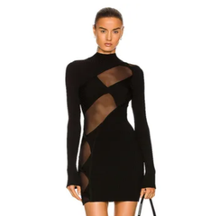 Women's Black Bodycon Dress with Mesh Inserts