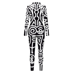 Tribal Print Stretch Long Sleeve Bodysuit