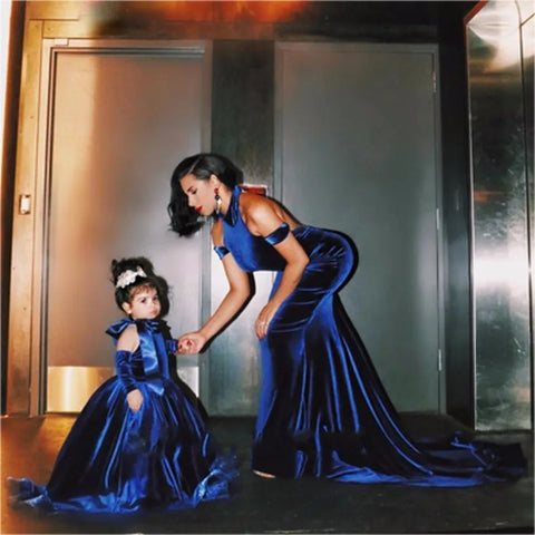 Royal Blue Velvet Mother/Daughter Formal Dress