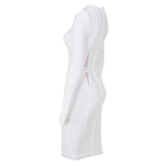 Long Sleeve Bandage Bodycon Dress with Mesh Inserts White